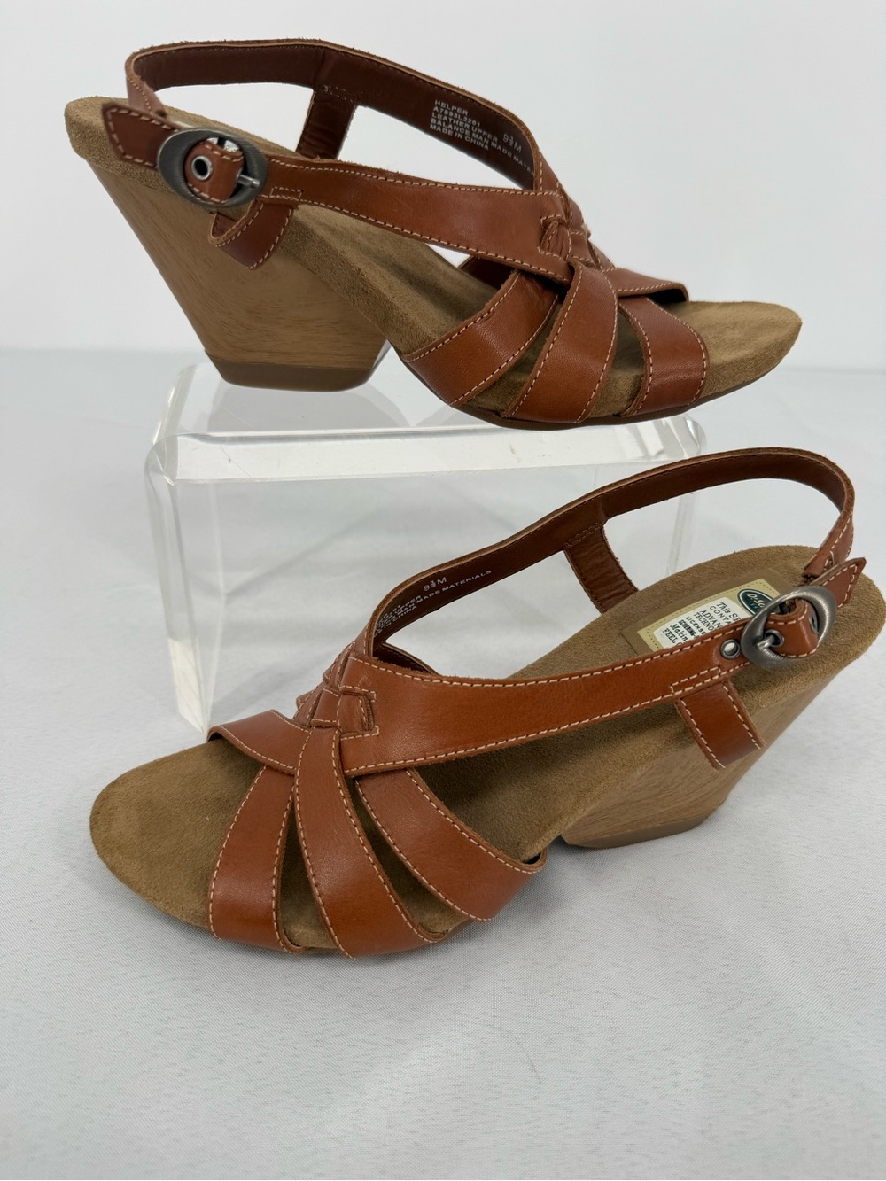 Dr. Scholl's Brown Strappy Leather Slingback Wedge Sandals comfort Heels Size 9M